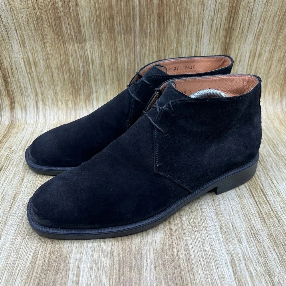 Salvatore Ferragamo Studio Chukka Boots Men's Size 9.5 EEE Black Suede Shoes